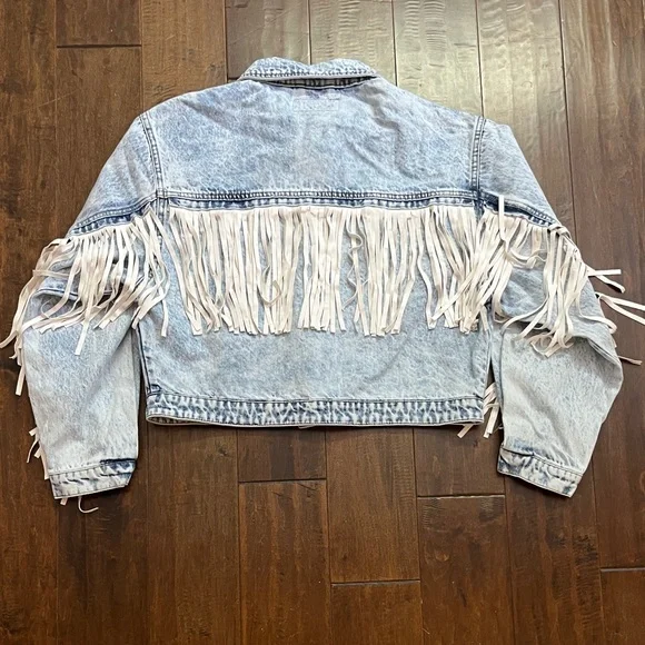 Blank NYC Nice Try Denim Fringe Jacket